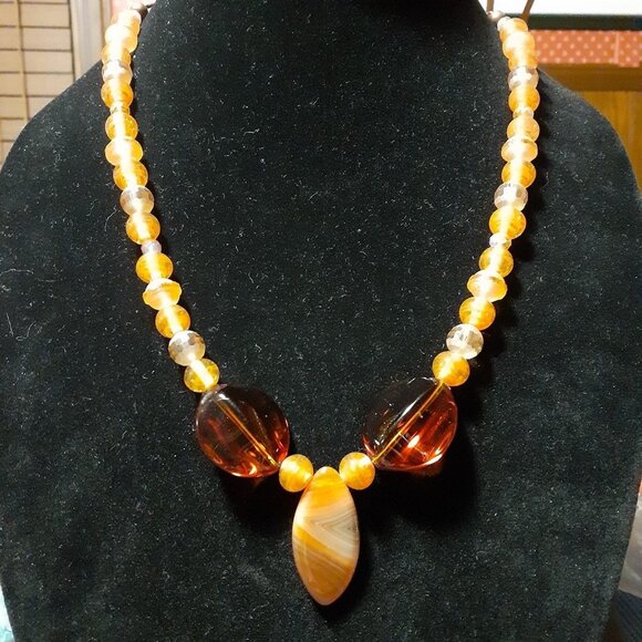 Handmade 20" Necklace and 8.5" Bracelet Set glass agate - Picture 1 of 8